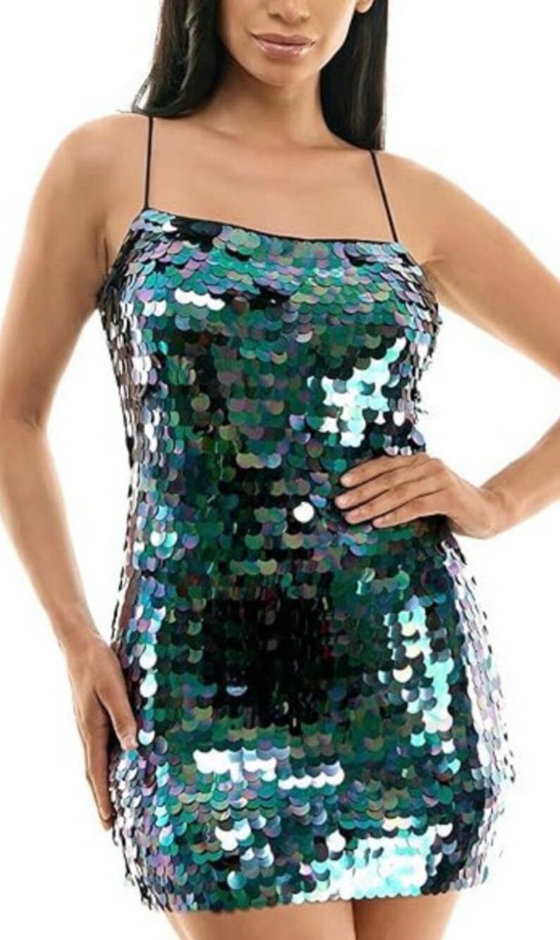 City Studio Green Iridescent Giant Sequin Mini Dress L NWT